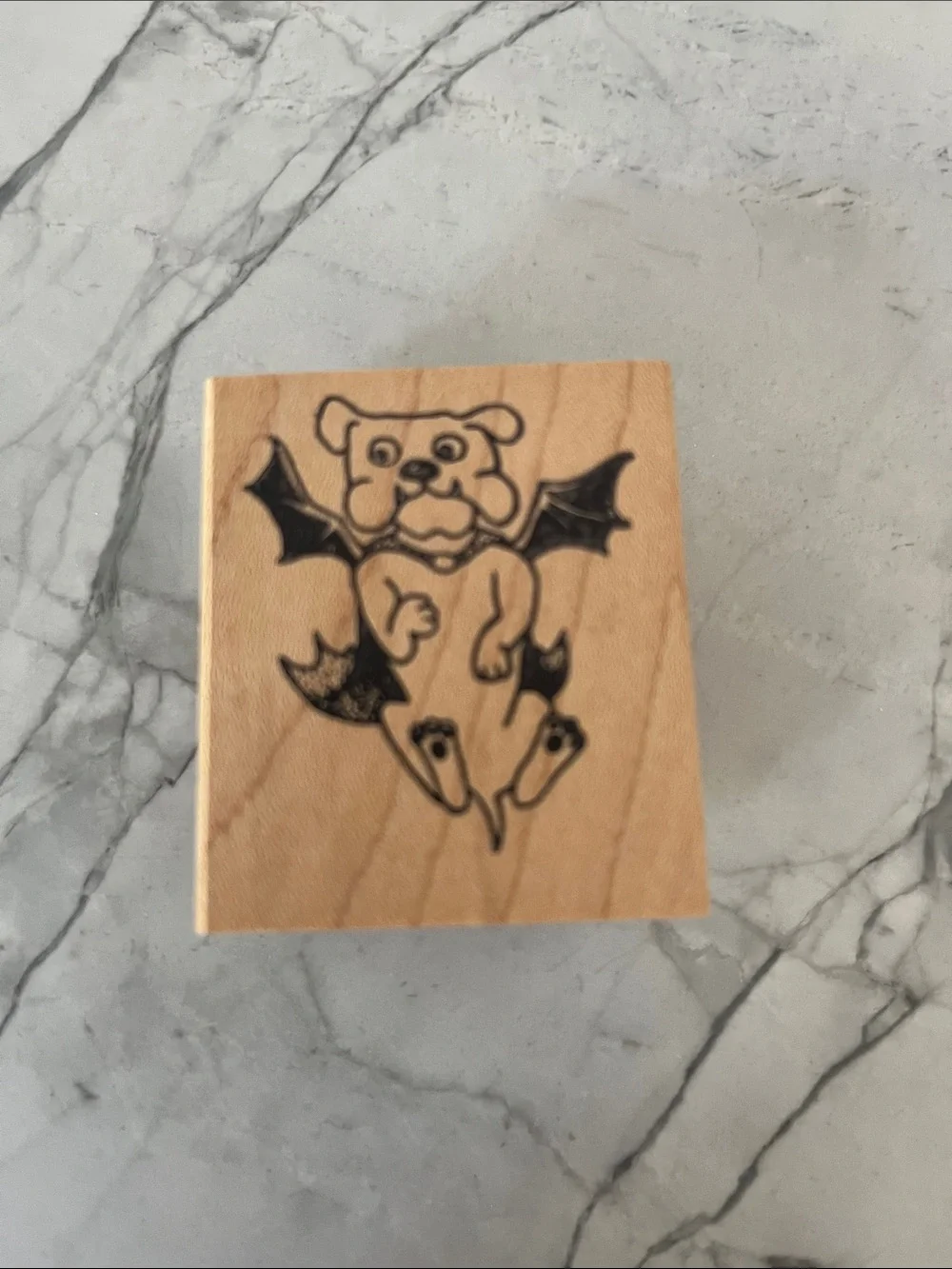 Bulldog Bat Rubber Stamp on wooden block